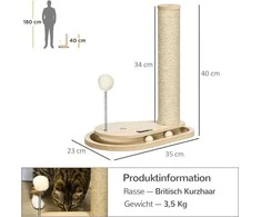 "PawHut" draskyklė katėms 40 cm, su mediniu kamuoliuku ir besisukančiu disku, gamta