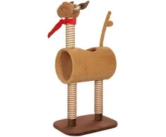 PawHut draskyklė katėms 98 cm aukščio, elnio dizaino, su urvu, žaisliniu kamuoliuku, džiuto stulpais, kačių draskyklė, laipiojimo medis, vidutinio dydžio katėms, rudos spalvos