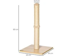 "PawHut" draskyklė sizalio draskyklė katėms, stabili, su kamuoliuku, 60 cm, medžio drožlių plokštė, smėlio ir ąžuolo spalvos