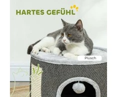"PawHut" draskymo statinė, 30 cm aukščio katės statinė su urvu, draskymo postas, kačių bokštas iš sizalio, skirtas katėms iki 5kg, tamsiai pilkos spalvos