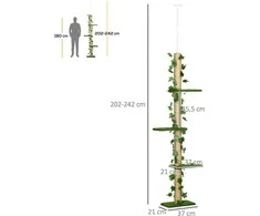 "PawHut" draskymo stovas, kačių draskymo stovas, aukštas iki lubų, 202-242 cm, laipiojimo medis, reguliuojamo aukščio kačių medis, žaidimų medis su apsauga nuo pakrypimo, džiutas, žalias+ geltonas