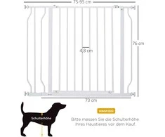 "PawHut" durų apsauginiai vartai, laiptų vartai su dviejų krypčių atidarymu, plieniniai, balti, reguliuojami 75-95 cm