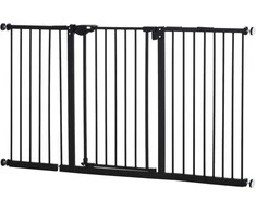 PawHut Durų apsauginiai varteliai Barjeriniai varteliai Apsauginiai varteliai naminiams gyvūnams Laiptų varteliai be gręžimo Metaliniai plastikiniai juodi 136,3 cm x 76,2 cm