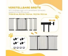 PawHut Durų apsauginiai varteliai Barjeriniai varteliai Apsauginiai varteliai naminiams gyvūnams Laiptų varteliai be gręžimo Metaliniai plastikiniai juodi 136,3 cm x 76,2 cm