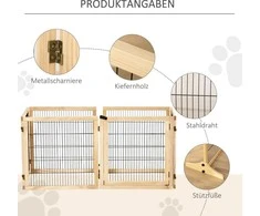 "PawHut" Durų apsauginiai varteliai Barjeriniai varteliai šunims su atramėle kojoms Apsauginiai varteliai, sulankstomi į dvi puses Pušies mediena Metalas Gamta 432 x 36 x 70 cm