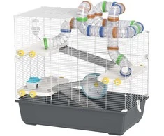 PawHut Hamsterio narvelis, 4 aukštai, graužikų narvelis, mažų gyvūnų narvelis su bėgimo rateliu, ėdalo dubenėliu, tuneliu, nameliu, viršutinėmis durelėmis, mažų gyvūnų narvelis, narvelis siriniams žiurkėnams 78 x 45 x 73 cm, pilkos spalvos