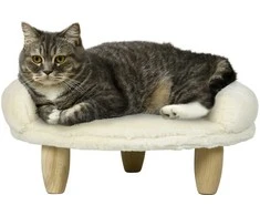 PawHut patogi gyvūnų sofa, paaukštintas dizainas, šunų sofa, kačių sofa, medinės kojelės, flanelė, kreminė, 47x40x20 cm