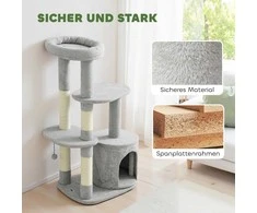 PawHut Kačių draskykla 114 cm, kačių bokštelis su guoliu, sizaliniai stiebai, platforma, daugiaaukštis vidutinio dydžio katėms iki 6kg, šviesiai pilkas