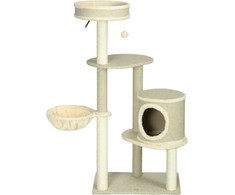 "PawHut" kačių draskyklė 124 cm su krepšeliu ir laipiojimo bokšteliu su kamuoliuku, 2 gulimos vietos, skirta katėms iki 5kg
