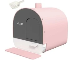 "PawHut" kačių kraiko dėklo dangtelis kačių kraiko dangtelis semtuvėlis ištraukiamas dėklas kačių kraiko kilimėlis plastikinis iki 5kg rožinis 43x44x47 cm