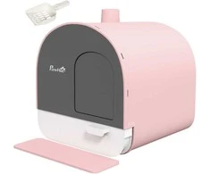 "PawHut" kačių kraiko dėklo dangtelis kačių kraiko dangtelis semtuvėlis ištraukiamas dėklas kačių kraiko kilimėlis plastikinis iki 5kg rožinis 43x44x47 cm