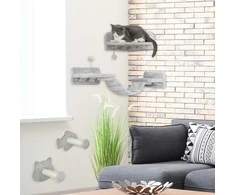 "PawHut" kačių laipiojimo sienelių rinkinys, 4 dalių kačių baldai su laipteliais, kopėčiomis, šokinėjimo bokšteliais, draskyklėmis, žaidimų kamuoliuku, sizalis, skirti katėms iki 5kg, šviesiai pilkos spalvos