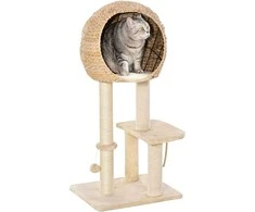 "PawHut" kačių medis, draskymo stovas, kačių baldai su urvu, kamuoliukas-žaislas, sizalis, minkštas pliušas, smėlio spalvos, aukštis 100 cm