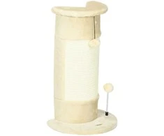 PawHut kampinis draskyklės stulpas 58 cm, draskyklė katėms su draskymo kamuoliuku, iš sizalio, kreminės baltos spalvos