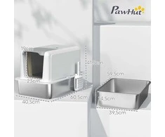 "PawHut" kraiko dėklas, kačių tualetas su dangčiu, nerūdijančio plieno dėklas, įmontuotas kraiko filtras, pridedamas kraiko semtuvėlis, skirtas katėms iki 6kg, baltos spalvos
