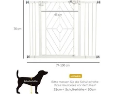 PawHut apsauginiai varteliai šunims, automatinės durys, be gręžimo, 74–100 cm, balti