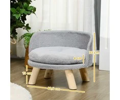 PawHut šunų ir kačių guolis, šunų sofa su neslidžiomis medinėmis kojelėmis ir pagalvėle, naudojimui patalpose, pilka, 40,5x40,5x33 cm