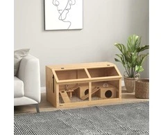 "PawHut" mažų gyvūnų narvelis iš medžio, mažų gyvūnų narvelis su kabančiu tilteliu, kopėčios, namelis, 84 x 45 x 44 cm graužikų narvelis su viršutinėmis durelėmis, skirtas nykštukiniams žiurkėnams, gamta