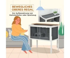 PawHut medinis žiurkėnų narvas nykštukiniams žiurkėnams, graužikų narvas, smulkių gyvūnų narvas su 2 nameliais ir priedais, didelis pelių narvas, 82 x 45 x 81 cm, pilkas