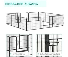 PawHut aptvaras, 60 cm aukščio šuniukų voljeras su durelėmis, 12 dalių, šunų maniežas laukui, plieno, juodas