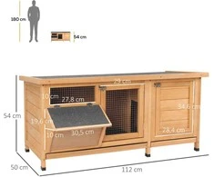 "PawHut" namelis mažiems gyvūnams 112x50x54 cm su grindų danga, asfaltuotu stogu, šėrykla iš eglės medienos, natūralios ir juodos spalvos