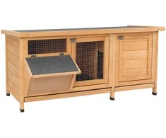 "PawHut" namelis mažiems gyvūnams 112x50x54 cm su grindų danga, asfaltuotu stogu, šėrykla iš eglės medienos, natūralios ir juodos spalvos