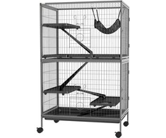 "Pawhut" narvas graužikams Daugiafunkcinis 4 platformos 3 rampos 4 durys Matmenys 80L x 52W x 128H cm Plieninis pilkas sidabrinis juodas