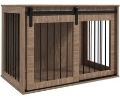 PawHut šunų narvas, šunų namelis su stumdomomis durimis, vidaus naudojimui, medžio imitacija, su užraktu, dideliems šunims iki 30 kg, 98 x 58 x 67 cm, riešutmedžio spalvos