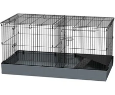 "PawHut" narvelis mažiems gyvūnams, mažų gyvūnų narvelis su rampa, pertvara, graužikų narvelis su nuimamu viršumi, medžiaginės grindys, triušių narvelis mažiems gyvūnams, plieno juodas