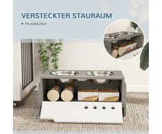 PawHut paaukštintas dubuo šunims, 3 pakopų reguliuojamo aukščio dubuo šunims su laikymo erdve, kilimėlis nuo šnypštimo, maisto dubuo su 2 x 2 l talpos nerūdijančio plieno dubenėliais, skirtas vidutiniams ir labai dideliems šunims, pilkos spalvos