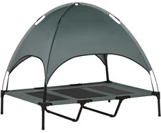 "PawHut Pet Bed Canopy" stogelis Pakeltas lauko šuns lovos stogas Kvėpuojantis taftos audinys Pilka 122x92x108cm