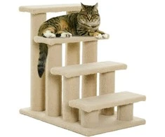 PawHut pet laiptai šunims katėms 4 pakopos pliušiniai smėlio spalvos 63,5x43x60cm