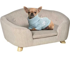 PawHut pet sofa šuo lova pagalvė atgal kišenė pliušinis padengti kremas balta pušis