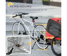 PawHut šunų priekaba, sulankstoma dviračio priekaba šunims, šunų vežimėlis su atšvaitais, greito atjungimo mechanizmas, dviračio priekaba šunims, atspari vandeniui, Oksfordo audinys, plienas, raudona, 140 x 71 x 83 cm