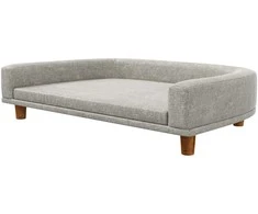 "PawHut" sofa šunims, naminių gyvūnėlių sofa katėms su pagalvėle, lova dideliems šunims, paaukštinto dizaino sofa šunims, kėdė šunims su medinėmis kojomis, pilka, 98 x 67 x 25 cm