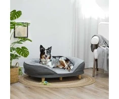PawHut šunų sofa, plaunamu užvalkalu, augintinių sofa su atlošu ir medinėmis kojelėmis, kačių sofa, vidutinio dydžio šunims iki 25 kg, pilka