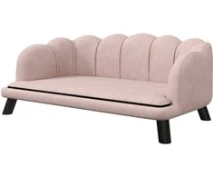 "PawHut" sofa šunims, skalbiamas užvalkalas, sofa naminiams gyvūnėliams su atlošu ir medinėmis kojomis, sofa katėms, skirta vidutinio dydžio šunims iki 25 kg, rožinė