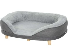 "PawHut" sofa šunims, skalbiamas užvalkalas, sofa naminiams gyvūnėliams su atlošu ir medinėmis kojomis, sofa katėms, skirta vidutinio dydžio šunims iki 25 kg, pilka
