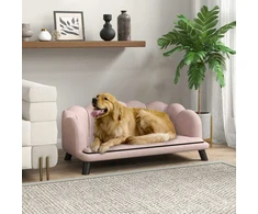 "PawHut" sofa šunims, skalbiamas užvalkalas, sofa naminiams gyvūnėliams su atlošu ir medinėmis kojomis, sofa katėms, skirta vidutinio dydžio šunims iki 25 kg, rožinė