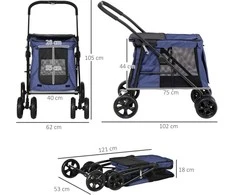 Sulankstomas vežimėlis šunims, su pagalvėle, mažiems ir vidutiniams šunims iki 20 kg