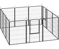PawHut šuniukų aptvaras, 12 dalių, 100 cm aukščio, sulankstomas, plieno voljeras šunims ir katėms, juodas