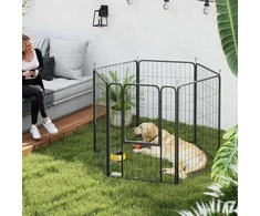 PawHut šuniukų aptvaras 6 kampų šuniukų bėgimo takelis su 6 tinklinėmis durelėmis lanksčios sulankstomos apsauginės brezentinės durelės 100 cm aukščio šunų aptvaras šuniukų tvora šunims katėms aptvaras patalpoms lauke