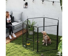 "PawHut" šuniukų vedžiojimo aikštelė 100 cm aukščio, 6-PLG. šunų aptvaras "pasidaryk pats" šuniukų vedžiojimo aikštelė su durimis, laisvas aptvaras mažiems, vidutiniams ir dideliems šunims, plienas, juoda