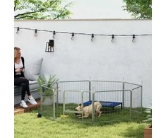 "PawHut" šuniukų vedžiojimo aikštelė 60 cm aukščio, 8-TLG šuniukų voljeras šuniukų voljeras su diržu ir durimis, laisvas aptvaras mažiems ir vidutinio dydžio šunims, jūrų kiaulytėms, triušiams, plienas, sidabro spalvos