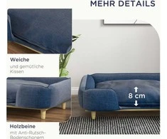 PawHut šunų lova, šunų pagalvė, šunų krepšelis, šunų sofa, medinės kojelės, poliesteris, tamsiai mėlyna, 96 x 66 x 24 cm