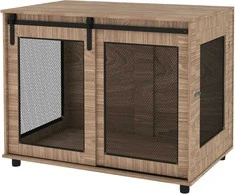 "PawHut" šuns narvo baldai, narvas šunims su 2 rakinamomis durelėmis, šoninis staliukas namams, namas dideliems šunims iki 30 kg, plienas, 98 x 60 x 78 cm, graikinis riešutas