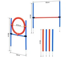 PawHut šunų dresūros įranga, agility treniruočių rinkinys, šunų agility rinkinys, 3-in-1 šunų sporto aikštelė, mėlyna+raudona