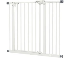 PawHut šunų apsauginiai varteliai, užtvaras, 74-80/87-94 cm, gyvūnų apsauginiai varteliai, šunų užtvaras su skirtingais prailgintuvais, apsauginiai varteliai be gręžimo, metalas, plastikas, balta