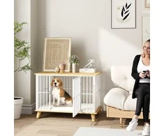 "PawHut" šunų narvas namams, rakinama šunų būda su pagalve, dėžė su durelėmis, namelis vidutinio dydžio šunims iki 15 kg, ąžuolas, 86 x 60 x 70 cm