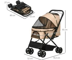 Pawhut Šunų vežimėlis buggy mažiems šunims ir katėms - šviesiai rudas 76,5 x 52 x 95 cm
